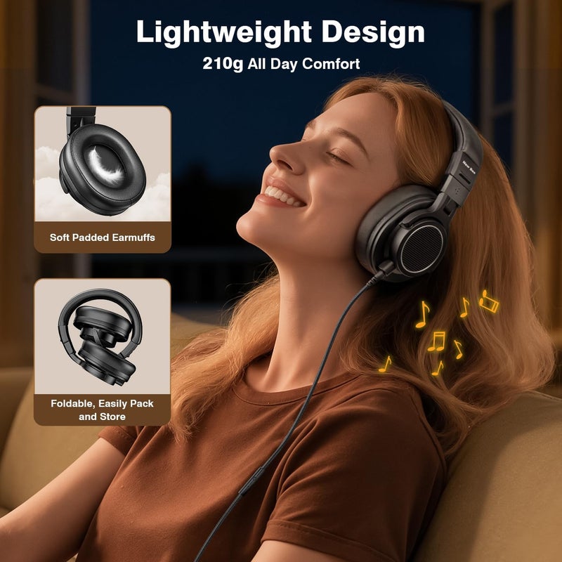 New Bee Wired Over Ear Headphones, Studio Headphones with 50mm Drivers and 6.35mm & 3.5mm Jack DJ Headphones for Studio Monitor & Mixing DJ Guitar AMP Podcast Piano Keyboard - Image 5